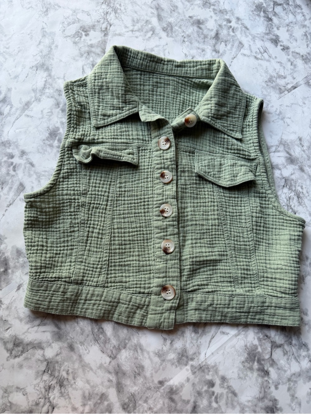 Textured Sage Green Button-Front Vest small